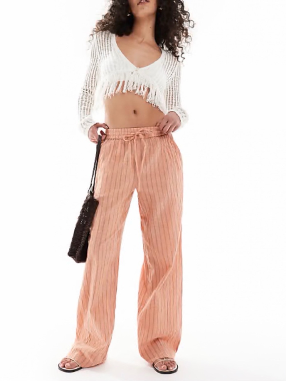✨Cotton On Orange Striped Crinkle Wide Leg Pants Size 2 US lovely condition ✨